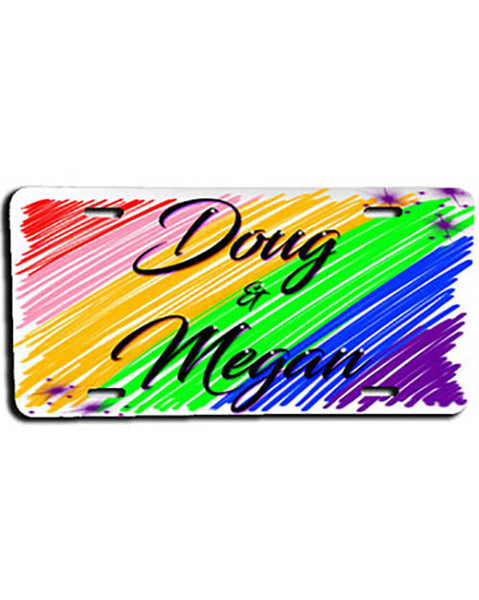 A001 Personalized custom airbrushed couples name writing rainbow Color License Plate Tag