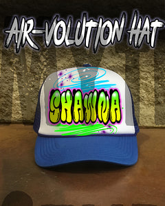 A010 Personalized Airbrush Name Design Snapback Trucker Hat