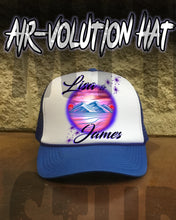 E005 Personalized Airbrush Mountain Landscape Snapback Trucker Hat