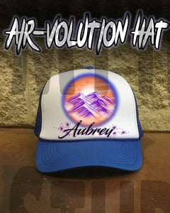 E006 Personalized Airbrush Mountain Scene Snapback Trucker Hat