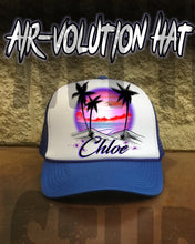 E009 Personalized Airbrush Sunset Beach Landscape Snapback Trucker Hat