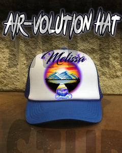 E011 Personalized Airbrush Waterfall Mountain Landscape Snapback Trucker Hat