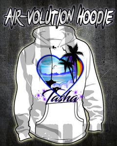 E024 Personalized Airbrush Dolphins Heart Landscape Hoodie Sweatshirt