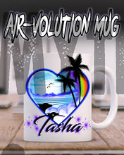 E024 Personalized Airbrush Dolphins Heart Landscape Ceramic Coffee Mug