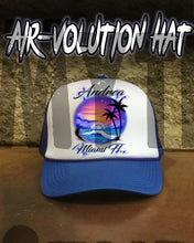 E031 Personalized Airbrush Beach Wave Scene Snapback Trucker Hat