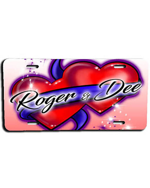 F001 Personalized Airbrushed Hearts and Ribbon License Plate Tag