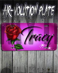 F014 Personalized Airbrushed Rose Flower License Plate Tag