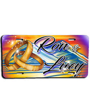 F015 Personalized Airbrushed Wedding Rings License Plate Tag