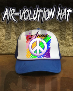 F025 Personalized Airbrushed Peace Sign Snapback Trucker Hat