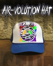 F026 Personalized Airbrushed Zebra Peace Sign Snapback Trucker Hat