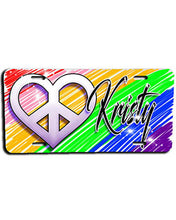 F027 Personalized Airbrushed Peace Heart License Plate Tag
