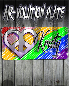 F027 Personalized Airbrushed Peace Heart License Plate Tag