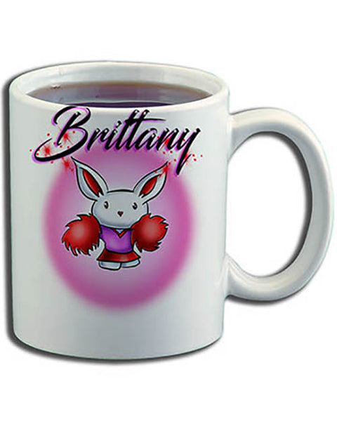 G009 Personalized Airbrush Cheer Bunny Pom Pom Ceramic Coffee Mug
