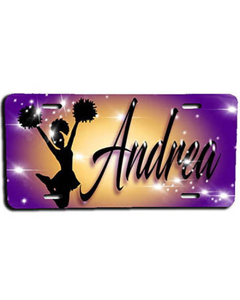 G011 Personalized Airbrush Cheer Pom Pom License Plate Tag