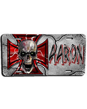 H007 Personalized Airbrushed Wicked Skull Maltese Cross License Plate Tag