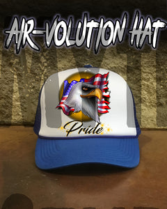 I003 Personalized Airbrush American Flag Bald Eagle Snapback Trucker Hat