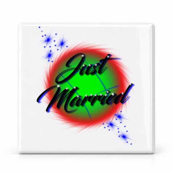 A002 Colorful Name Art ceramic coaster by Mythic Airbrush, original Air-Volution design — main image