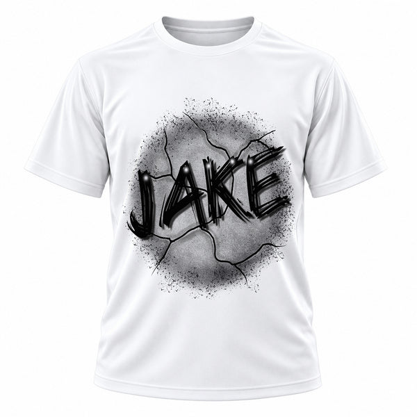 Personalized Granite Name T-Shirt, front-view T-shirt mockup featuring custom Air-Volution artwork by Mythic Airbrush