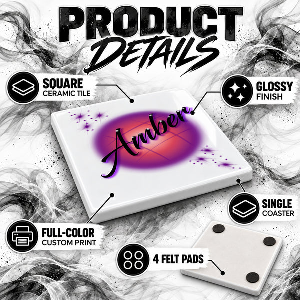 A004 Lettering ceramic coaster by Mythic Airbrush, original Air-Volution design — product image 3