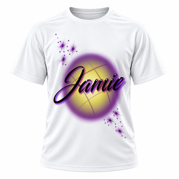 Personalized Name Lettering T-Shirt, front-view T-shirt mockup featuring custom Air-Volution artwork by Mythic Airbrush