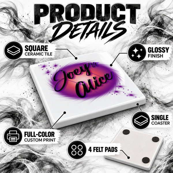 A007 Name Art ceramic coaster by Mythic Airbrush, original Air-Volution design — product image 3