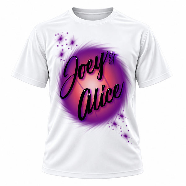 Personalized Name Art T-Shirt, front-view T-shirt mockup featuring custom Air-Volution artwork by Mythic Airbrush