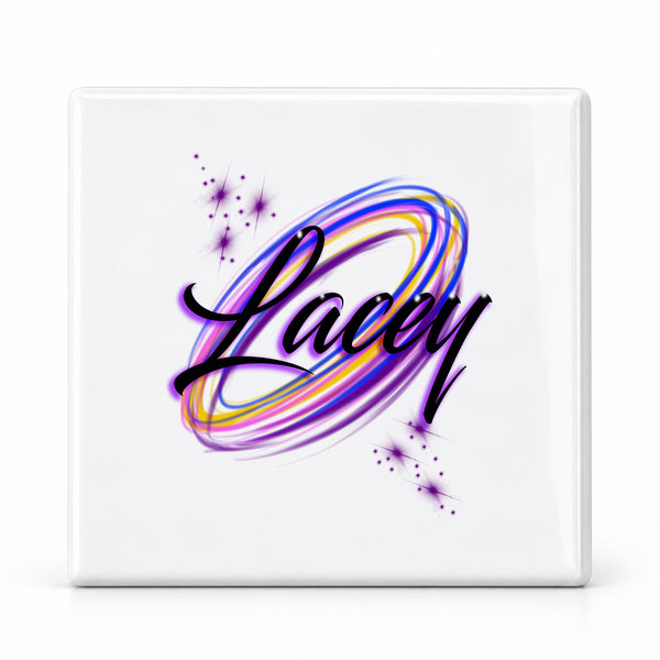 A008 Color Name Design ceramic coaster by Mythic Airbrush, original Air-Volution design — main image