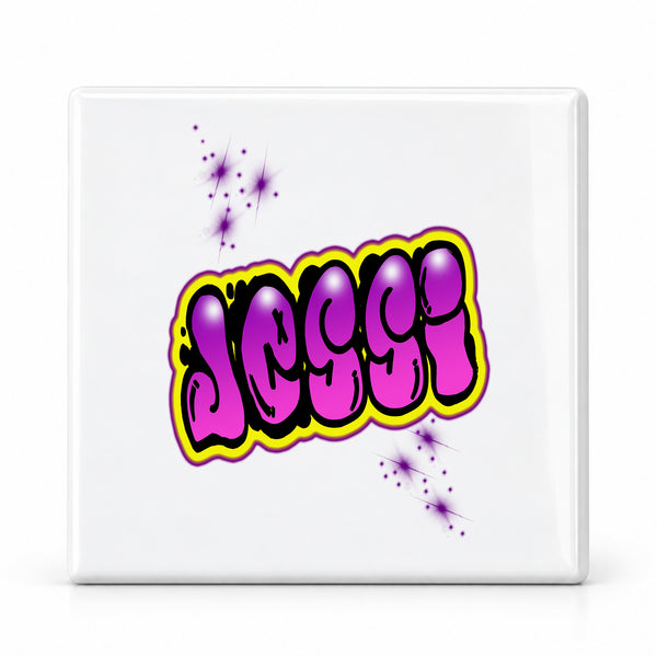 A009 Name Print ceramic coaster by Mythic Airbrush, original Air-Volution design — main image