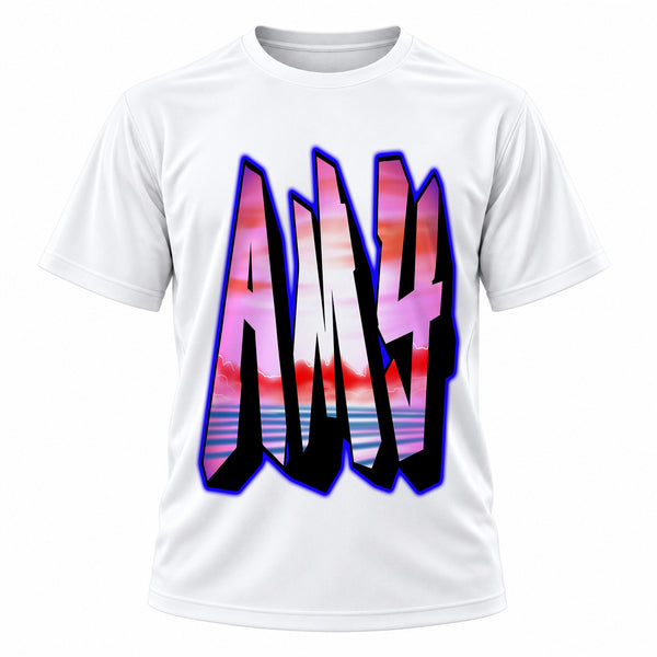 Personalized Tall Block Letter Name T-Shirt, front-view T-shirt mockup featuring custom Air-Volution artwork by Mythic Airbrush