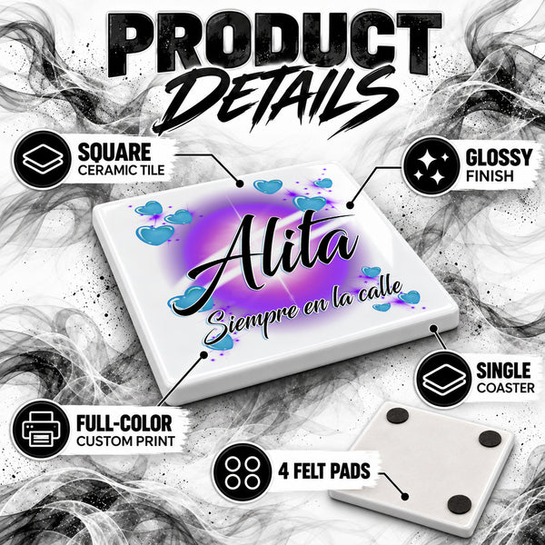 A019 Name Art ceramic coaster — PT02 photo