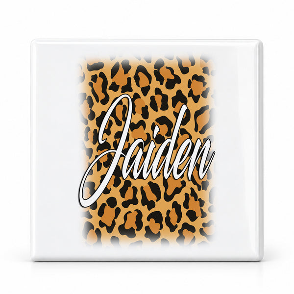A024 Cheetah Name ceramic coaster — MAIN photo