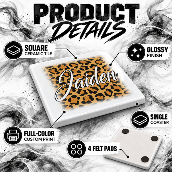 A024 Cheetah Name ceramic coaster — PT02 photo