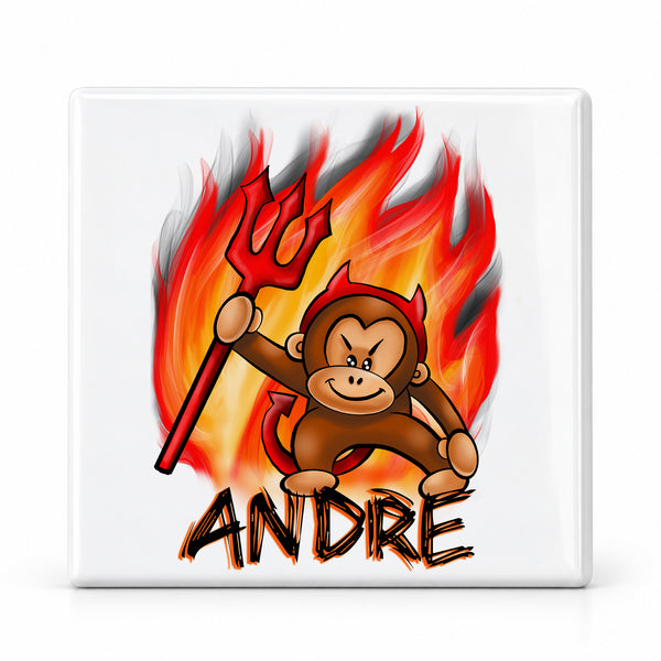 B032 Devil Monkey ceramic coaster by Mythic Airbrush, original Air-Volution design — main image
