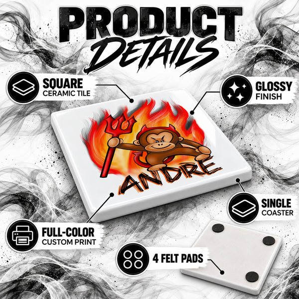 B032 Devil Monkey ceramic coaster by Mythic Airbrush, original Air-Volution design — product image 3