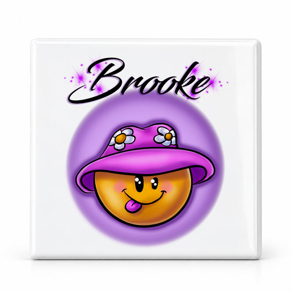 B037 Smiley Face ceramic coaster by Mythic Airbrush, original Air-Volution design — main image