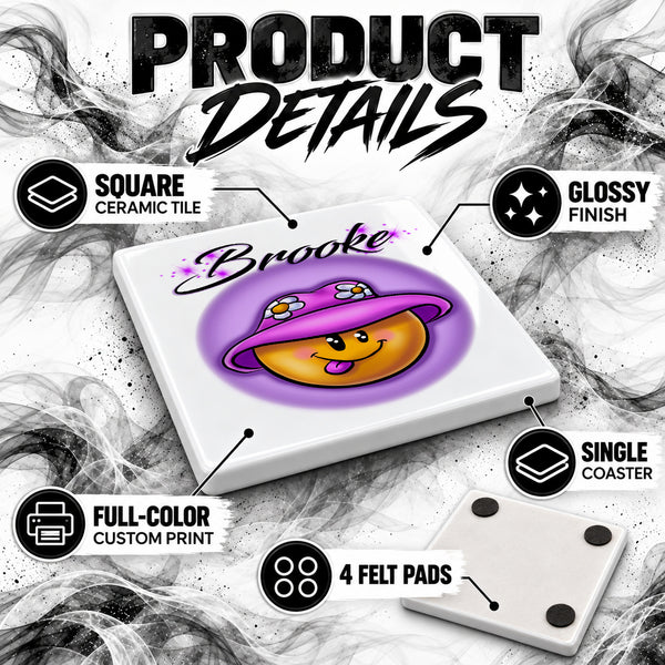 B037 Smiley Face ceramic coaster by Mythic Airbrush, original Air-Volution design — product image 3