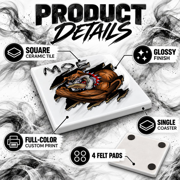 B045 Muscle Bulldog ceramic coaster by Mythic Airbrush, original Air-Volution design — product image 3