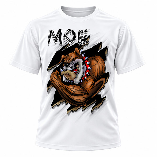 Personalized Muscle Bulldog T-Shirt, front-view T-shirt mockup featuring custom Air-Volution artwork by Mythic Airbrush