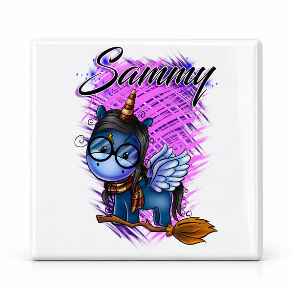B148 Wizard Unicorn ceramic coaster by Mythic Airbrush, original Air-Volution design — main image