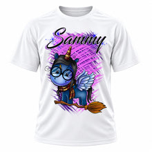 Personalized Wizard Unicorn T-Shirt, front-view T-shirt mockup featuring custom Air-Volution artwork by Mythic Airbrush