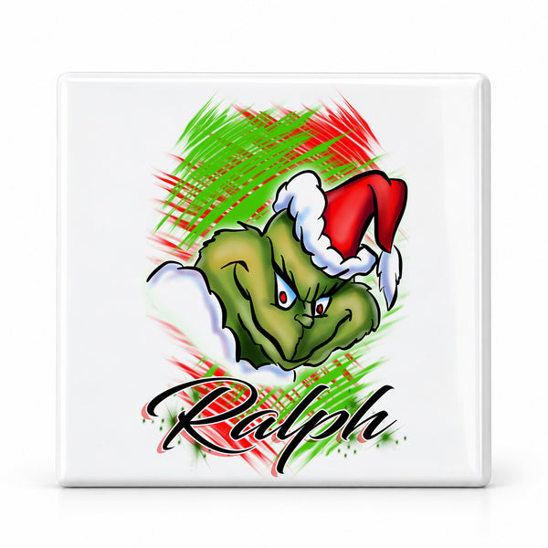 B152 The Grump Holiday ceramic coaster by Mythic Airbrush, original Air-Volution design — main image
