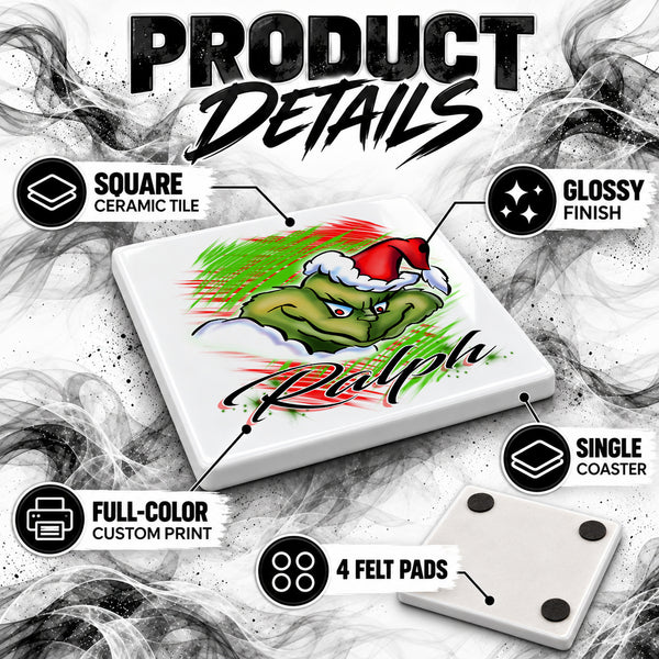 B152 The Grump Holiday ceramic coaster by Mythic Airbrush, original Air-Volution design — product image 3