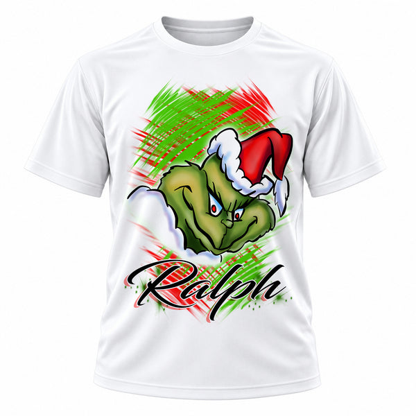 The Grump holiday character on personalized graphic T-shirt, Mythic Airbrush design B152