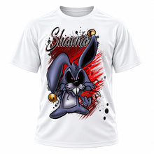 Personalized Evil Rabbit T-Shirt, front-view T-shirt mockup featuring custom Air-Volution artwork by Mythic Airbrush