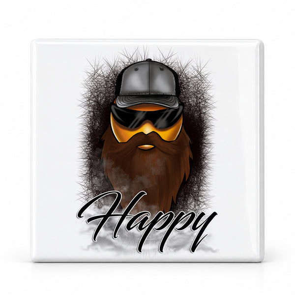 B201 Bearded Smiley Face ceramic coaster — MAIN photo