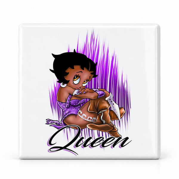 B206 Black Queen Cartoon Portrait ceramic coaster — MAIN photo