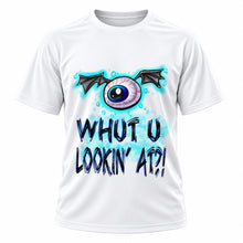 Personalized Evil Eye T-Shirt, front-view T-shirt mockup featuring custom Air-Volution artwork by Mythic Airbrush