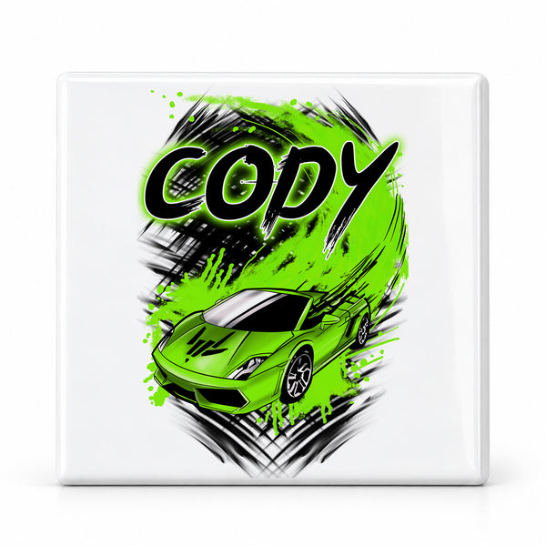 B253 Racing Car Character ceramic coaster — MAIN photo