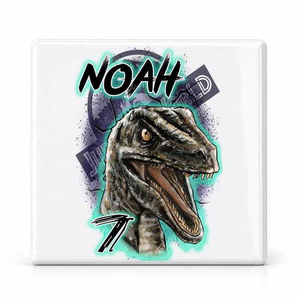 C078 Raptor Dinosaur ceramic coaster by Mythic Airbrush, original Air-Volution design — main image