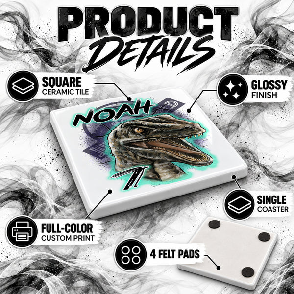 C078 Raptor Dinosaur ceramic coaster by Mythic Airbrush, original Air-Volution design — product image 3